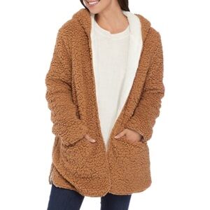 New! Sherpa Faux Fur Teddy Hooded Plush Cozy Soft Oversized Open Jacket